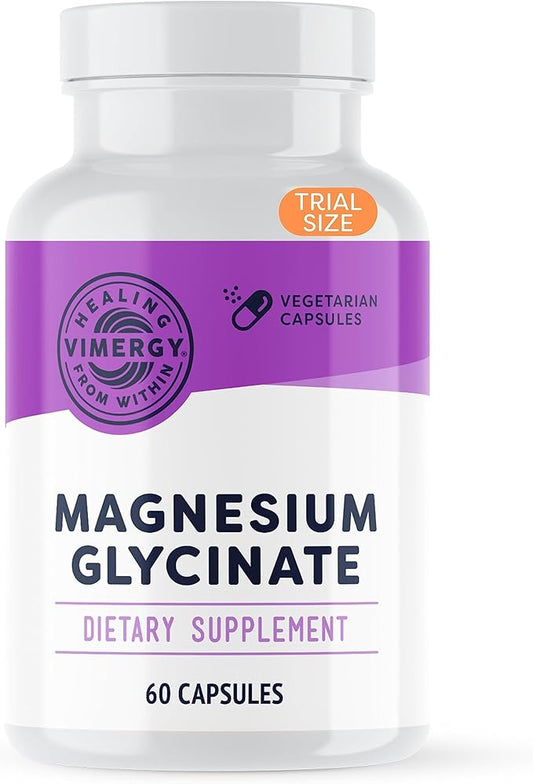 Vimergy Magnesium Glycinate, Travel Size - 30 Servings – with Turmeric & Ginger - Promotes Relaxation & Sleep – Supports Bone, Muscle & Heart Health - Gluten-Free, Kosher, Vegan & Paleo (60ct)