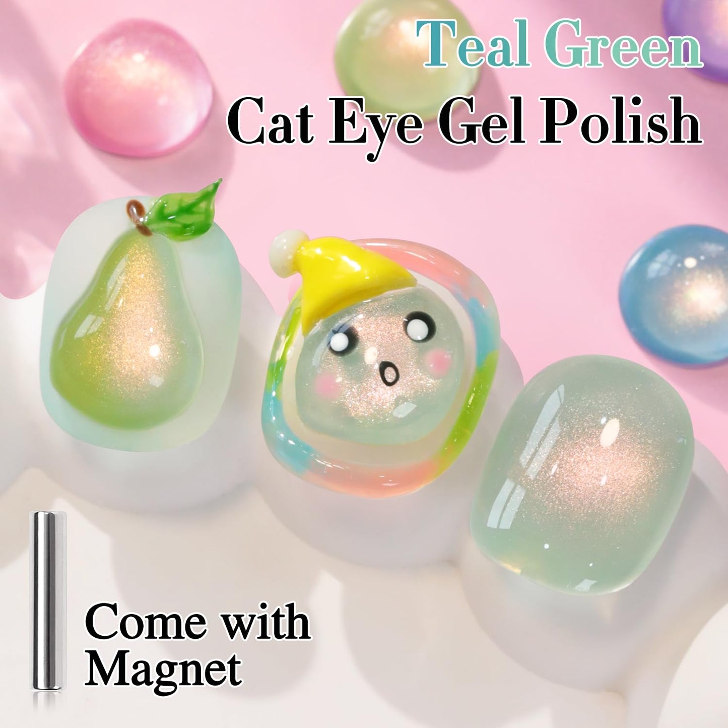 Double Rhythm 0.5 OZ Cat Eye Gel Polish with Magnet 15ML Holographic Glitter Shimmer Translucent Jelly Color Magnetic Nail Polish Salon DIY at Home (Light Green-MC1212)