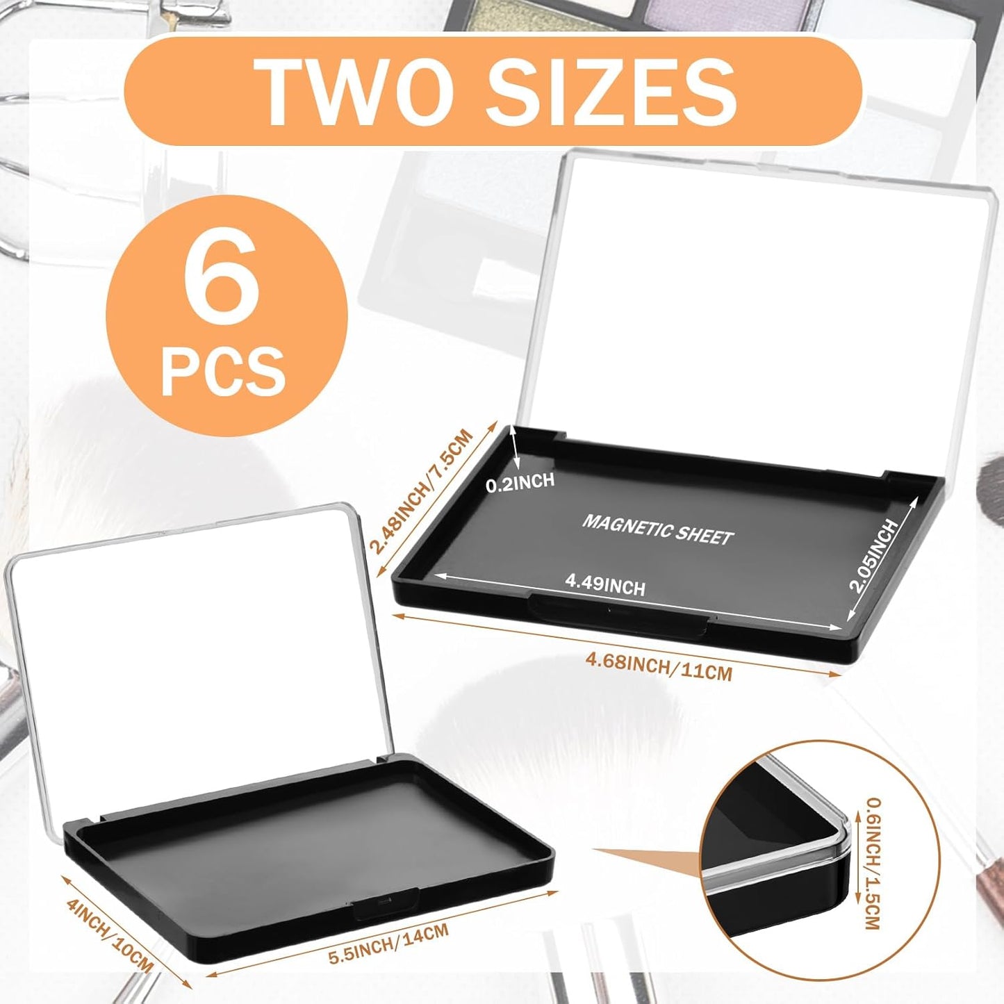 6 Pcs Empty Magnetic Makeup Palette with Clear Top Travel Makeup Pan DIY Eyeshadow Pan Dispensing Storage Box for Eyeshadow Lipstick Blush Powder Pigment, 4.6 x 2.4 x 0.4 In, 5.5 x 4.0 x 0.6 In