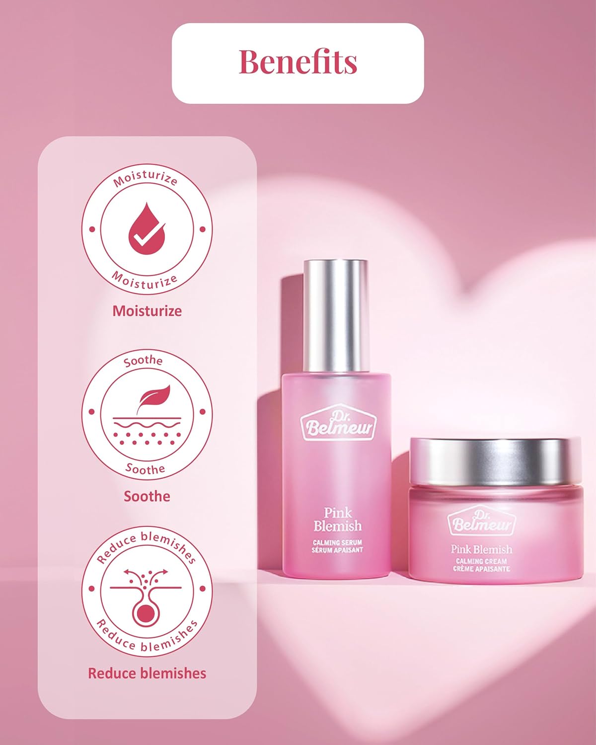 Pink Blemish Calming Serum (1.7fl oz) - Hydrating, Soothing Korean Skin Care for Sensitive Skin. Vegan Hyaluronic Acid, Niacinamide.