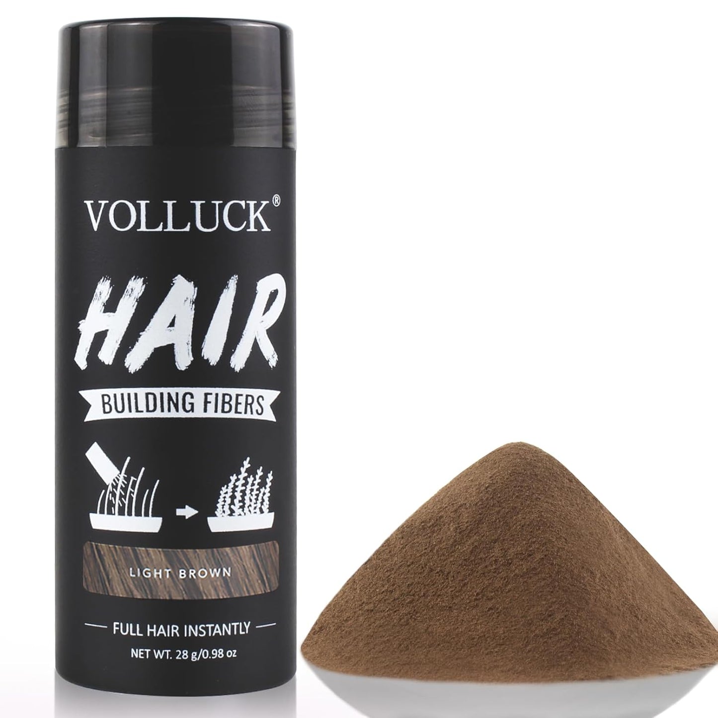 VOLLUCK Hair Fibers for Thinning Hair, Instant Coverage Hair Building Fibers for Women and men, Natural Hair Powder for Conceal Hair Loss 28 g (Light Brown)