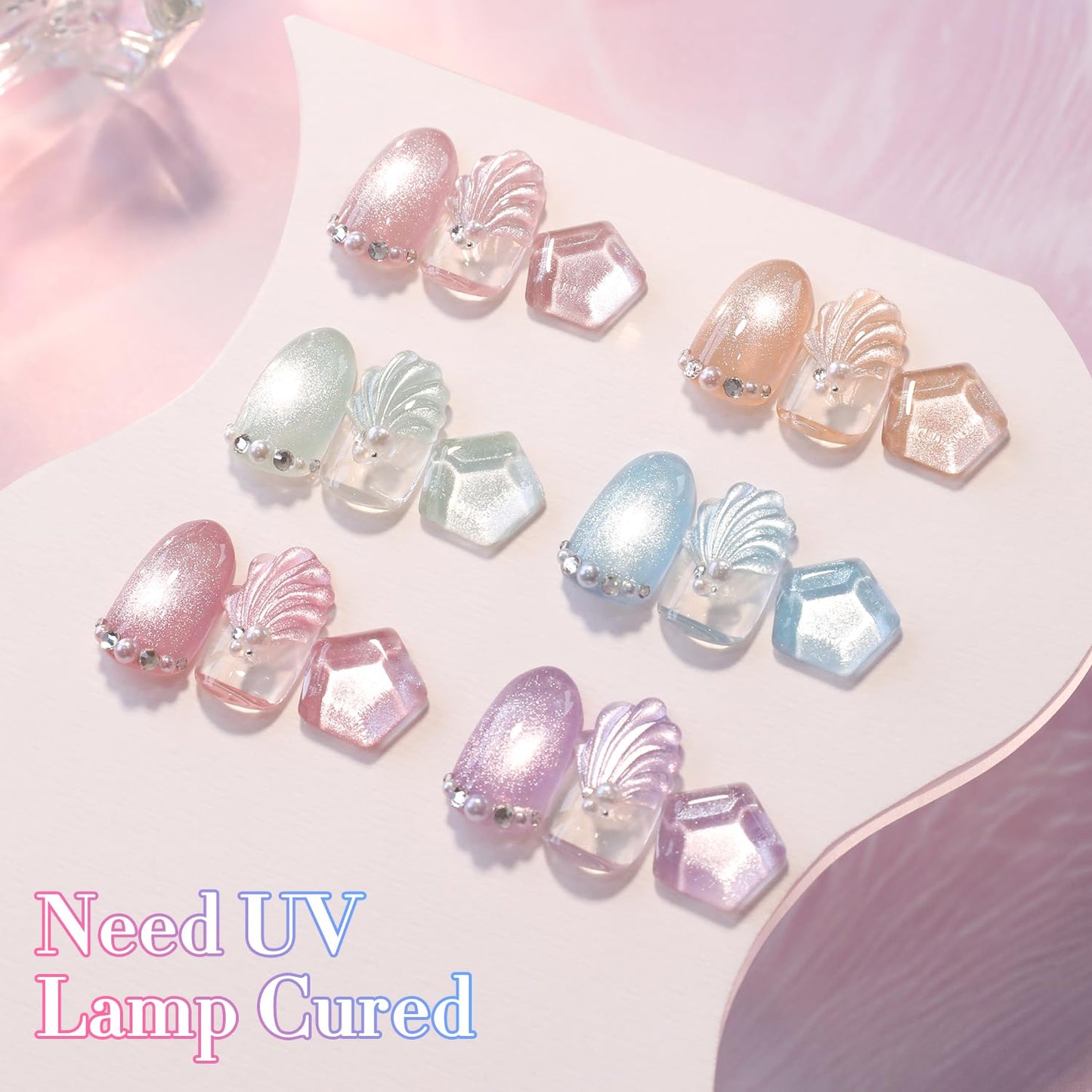 Double Rhythm Cat Eye Gel Nail Polish Set of 6 Same Color Same Bottle 0.5 Oz Shimmer Glitter with Magnet Holographic Reflective Magnetic UV Nail Polish Kit (Silver Nude Pink Blue Purple-T6-28)