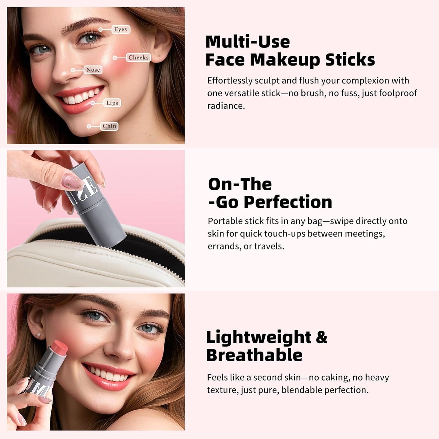 KIMUSE Highlighter Makeup Stick Duo, Cream Blush & Highlighter Trimming Stick, Creamy High Pigmented, Long Lasting, Vegan Face Make Up Sticks