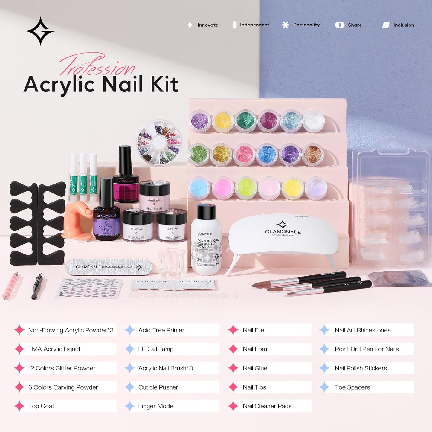 Acrylic Nail Kit for Beginners: Professional Nail Kit Set with Everything UV Light and Complete Nail Supplies Salon