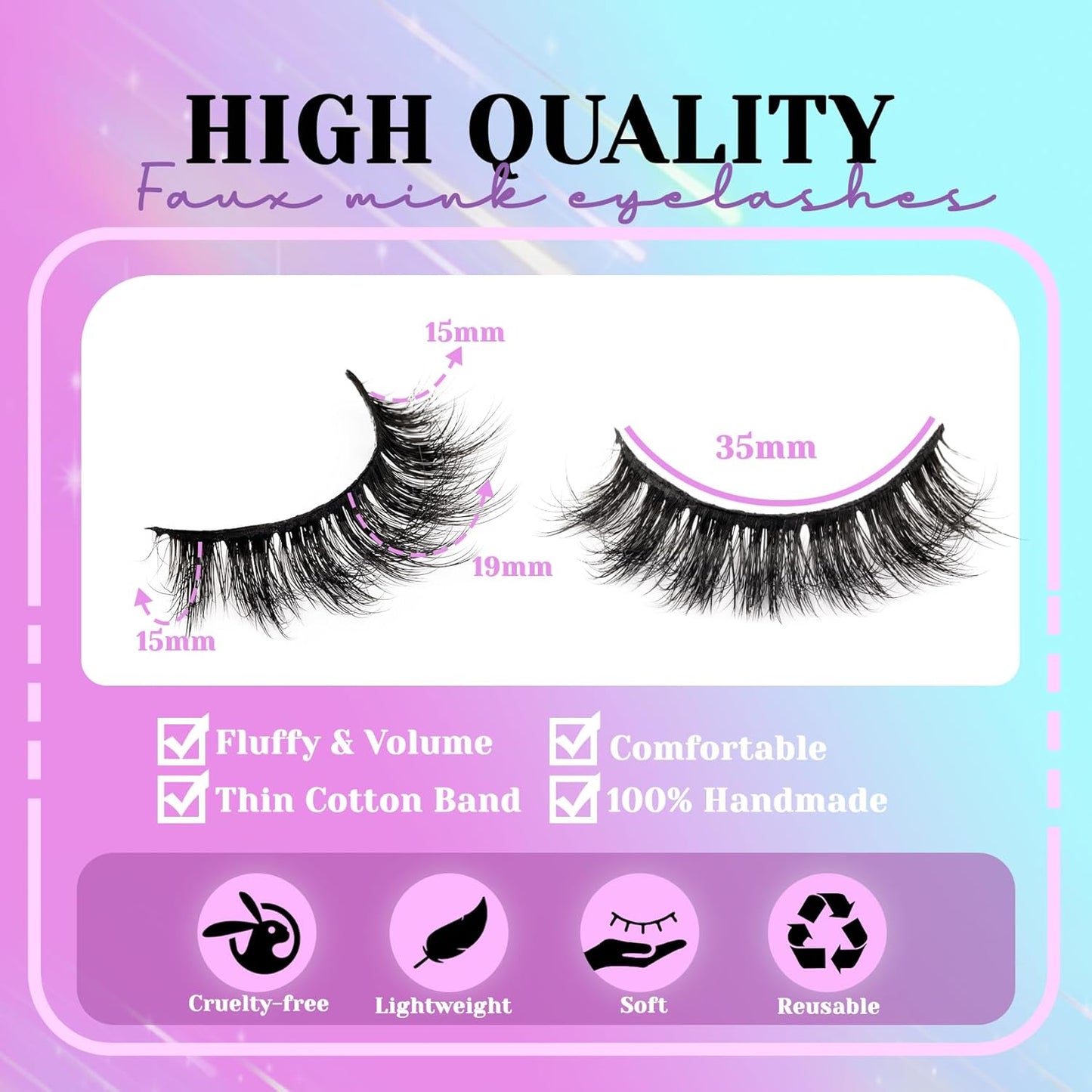 Losha Lashes Fluffy False Eyelashes 5D Volume Eye Lashes Kit with Lash Glue and Lash Tweezers 14 Pairs Vegan Fake Eyelashes Soft Faux Mink Lashes Pack (Thrives)