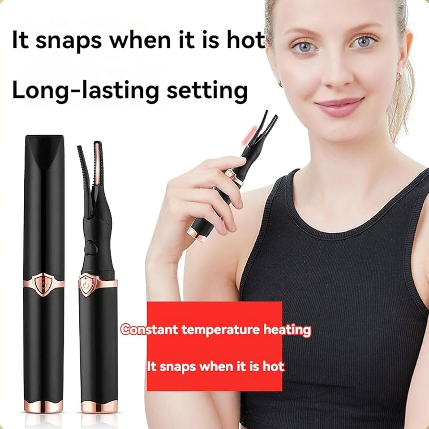 Electric Eyelash Curlers, 2025 New Heated Eyelash Curler, Eyelash Curler for Women, with 8s Fast Heating, 3 Adjustable Temperatures, USB Rechargeable for Long-Lasting Curls (Black)