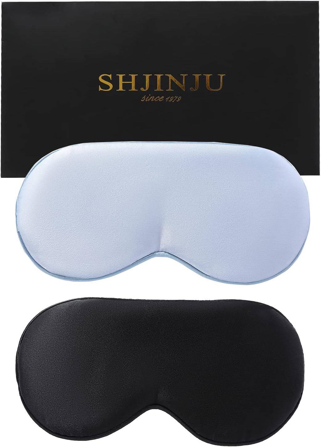 2-Pack 100% Real Natural Silk Eye Mask, Silk Sleeping Mask, Shade Puffy Eye Gift with Adjustable Straps, Sleep Eye Mask, SHJINJU Eye Mask Shade (Black and Light Blue)