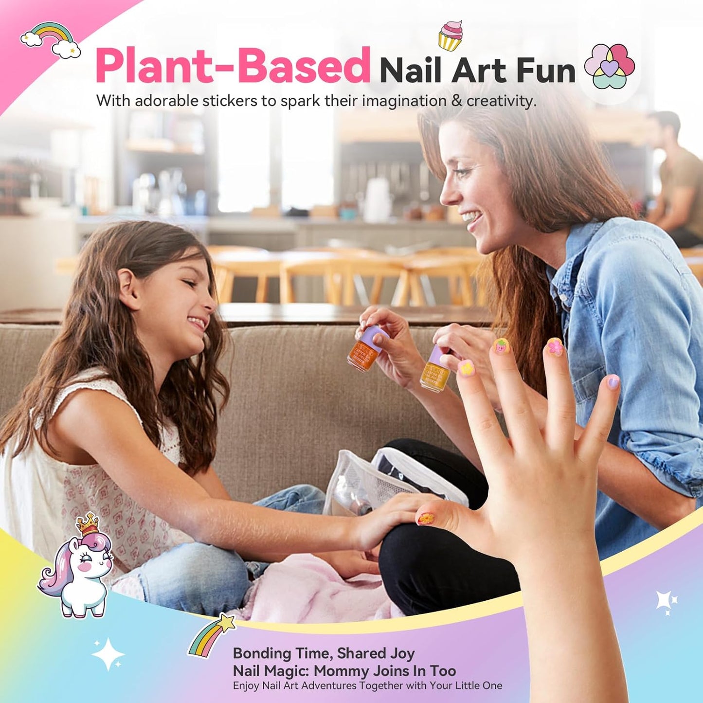 SAVILAND Glamkids Kids Nail Polish Quick-Dry:Non-Toxic Nail Polish Set 12 Colors Water Based Peel-Off Toddler Fingernail Polish Natural Safe Castor Oil Nail Lacquer Kit with Sticker for Girl Ages 5-12