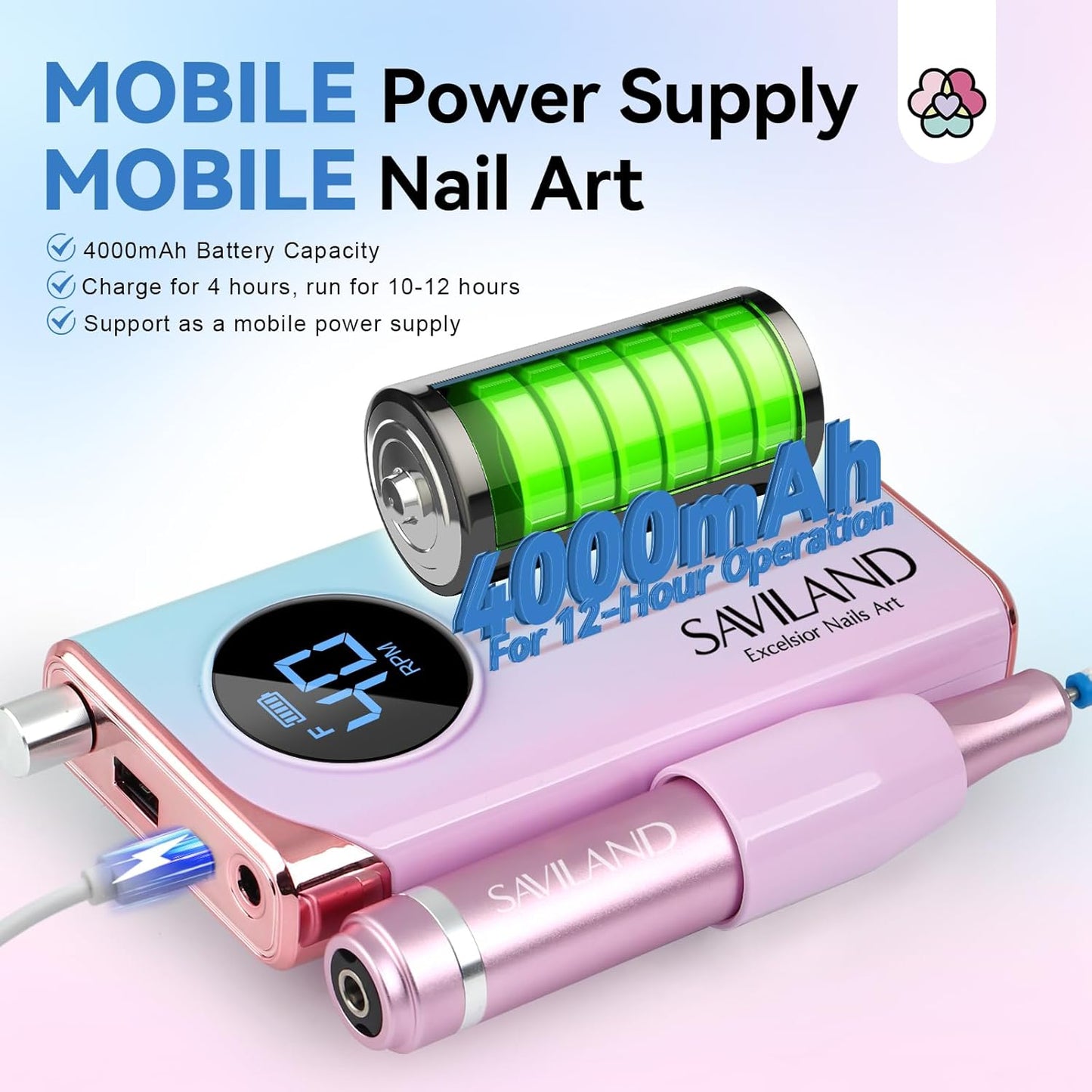 SAVILAND Nail Drill Professional: 40000RPM Electric Nail File 2024 Macaron Gradient Pink Nail Drill Machine for Faster Removel Acrylic Nail Salon at Home Use Manicure Pedicure Manicurist Good Choice