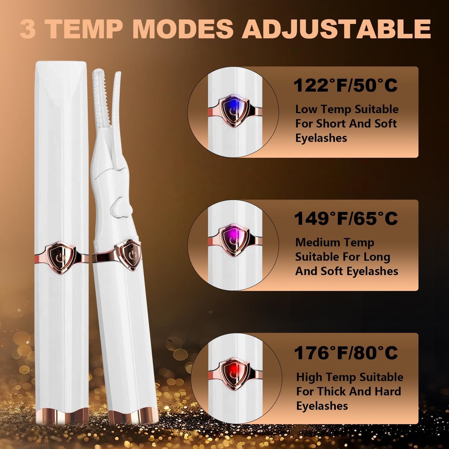 Heated Eyelash Curler, 2-in-1 Clip-Type Design, 3 Temperature Modes, USB Rechargeable Electric Eyelash Curler, Natural Curling 24H Long-Lasting Curl, Gift for Women & Girls, Beige-DA