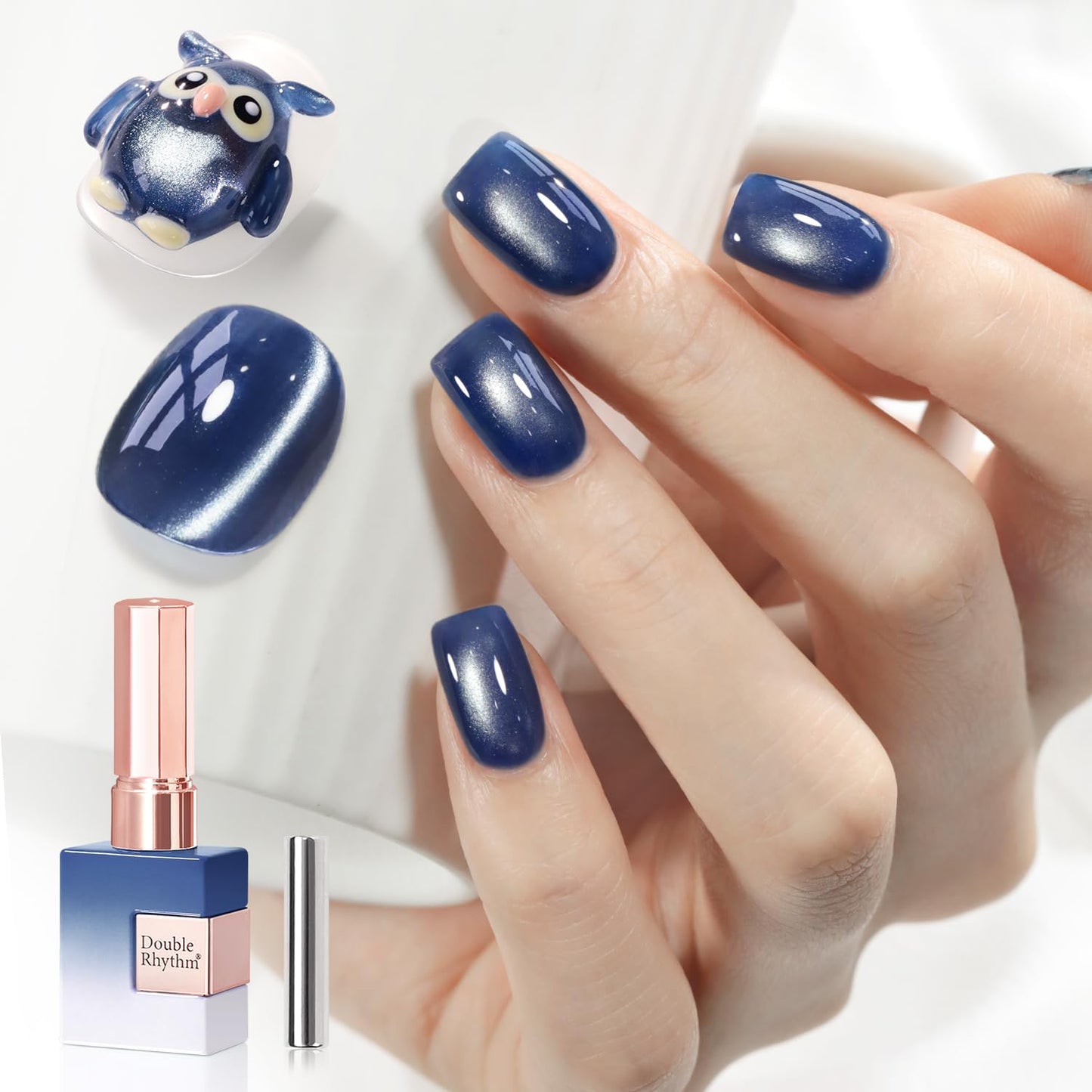 Double Rhythm 0.5 OZ Cat Eye Gel Polish with Magnet 15ML Holographic Glitter Shimmer Translucent Jelly Color Magnetic Nail Polish Salon DIY at Home (Blue Coral-MC1276)