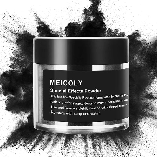 MEICOLY Black Special Effects Powder,Ultrafine Loose Dirt Powder for Stage,Video and Movie Performances,Professional Special Effect Makeup Powder for Halloween,Charred Ash,0.88Oz