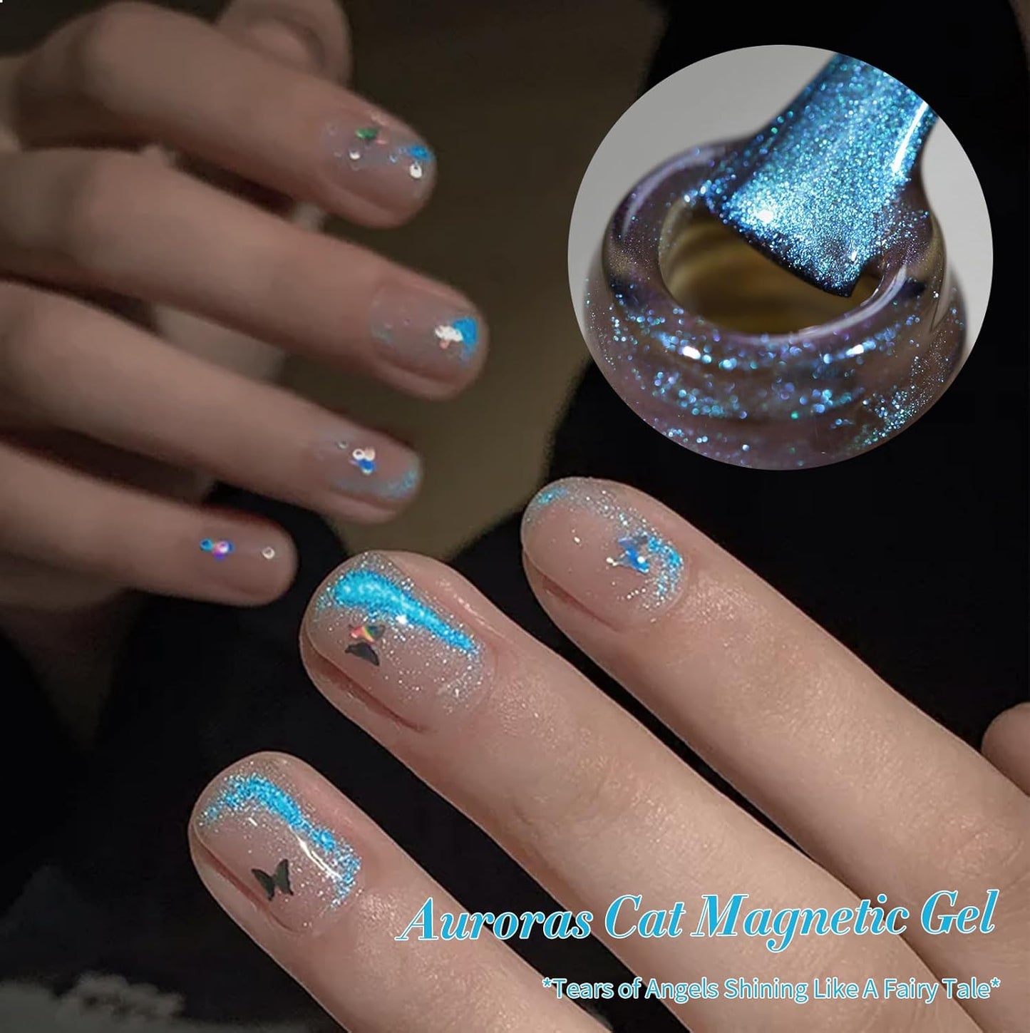 Born Pretty Cat Magnetic Eye Gel Nail Polish, Blue Auroras Cat Magnetic Gel, Mermaid Shiny Effect Pink Soak Off Nail Art Salon Manicure Home Gift 15ml