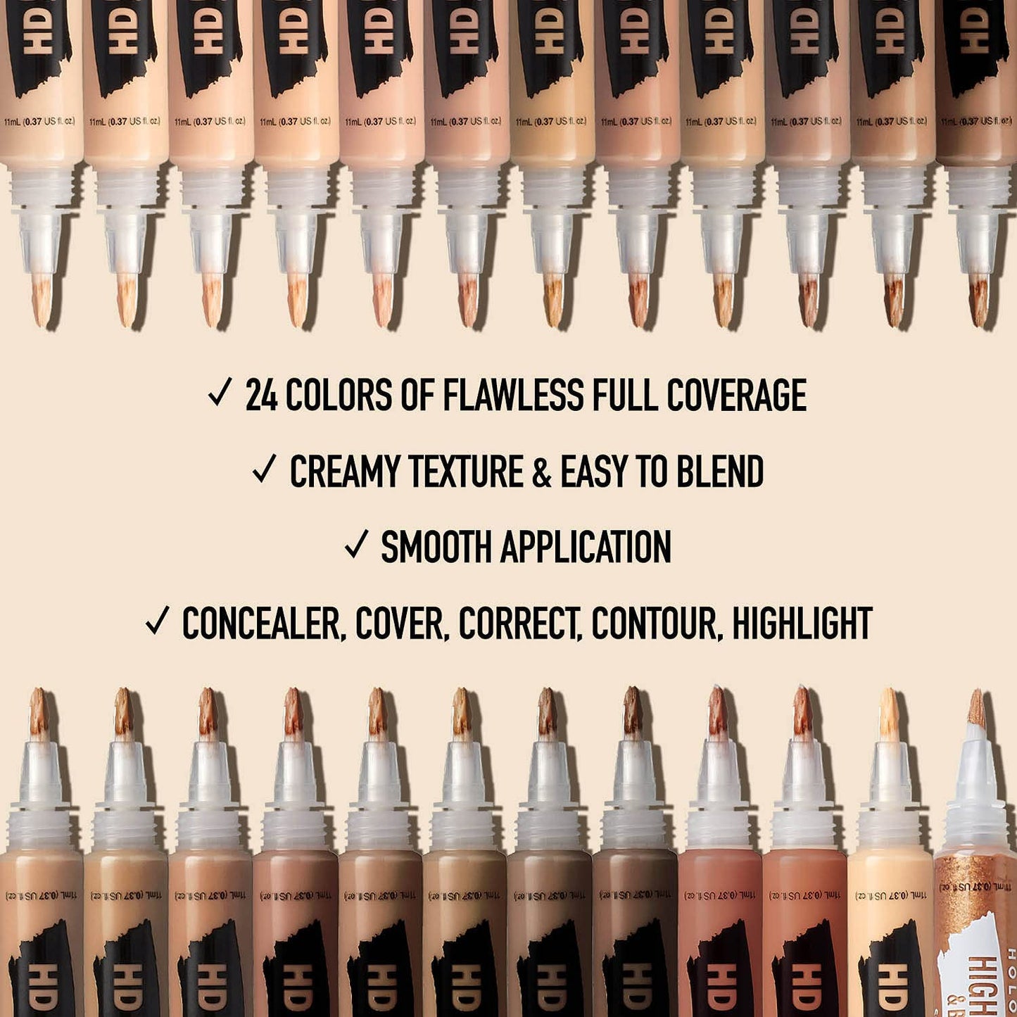 Ruby Kisses HD Concealer & Foundation Brush Flawless Full Coverage Face Makeup Lightweight Highlighter Long Lasting Under Eye Conceals Contour Corrector 3 Pack (Fawn)