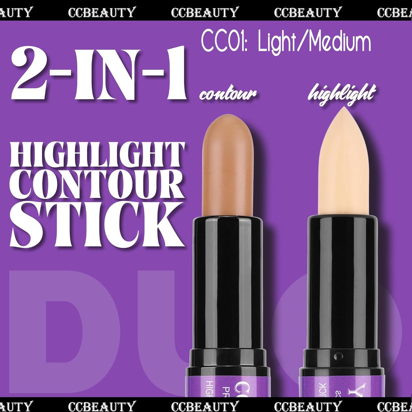 CCbeauty 2pcs 2-IN-1 Matte Contour Highlighter Stick with Blush,Cream Dual-End Highlight Bronzer Concealer & Blusher for Cheeks & Lip, Long Lasting Contouring for Face Shaping Makeup, Light-Medium