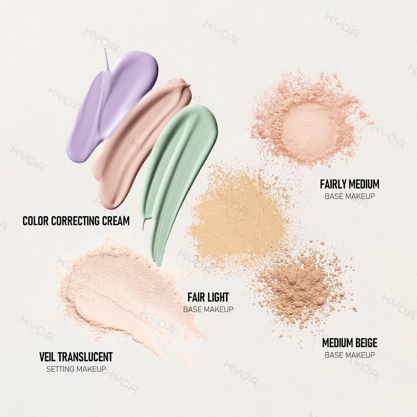 KYDA Mineral Makeup Kit, Includes SPF 50 Color Correcting Primer, SPF 35 Loose Powder Foundation + Translucent Loose Setting Powder, Foundation Brush, Makeup Starter Set, Travel Size - Medium Beige