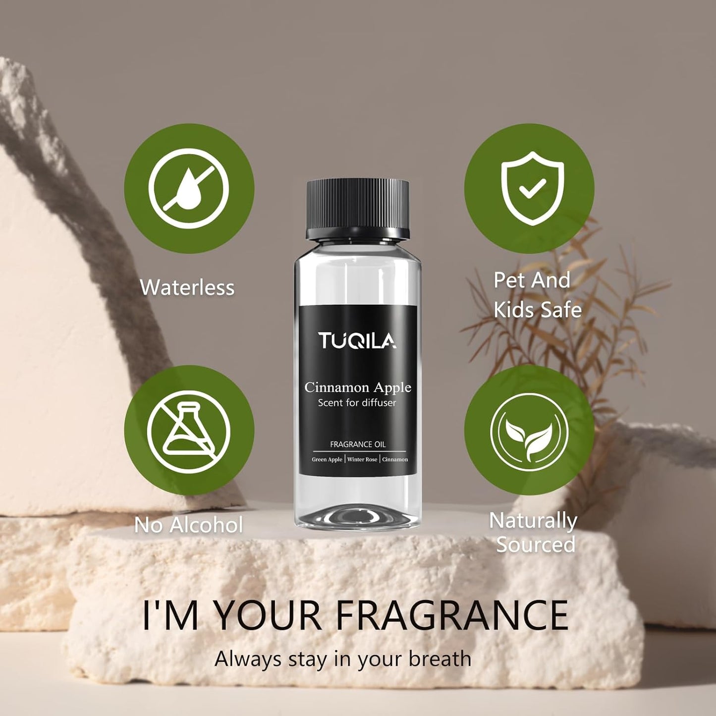 Cinnamon pple Essential Scent Oil - 120ML Waterless Diffuser Oil for Cold Air Diffusers, Luxury Home Fragrance Oils, Natural Flavor Aromatherapy Oils for Spa, Office, Long-Lasting Refill