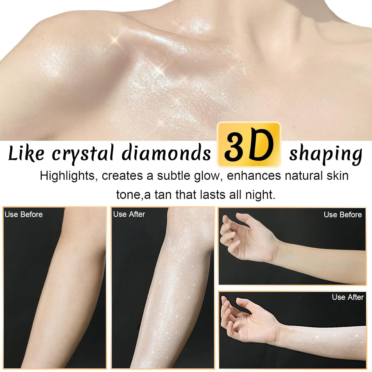 Body Glow Shimmer Oil 100ml, Moisturizing Long Lasting Face Brightener, Waterproof Liquid Illuminator, Highlighter for Summer Tanning (#01 Silver)