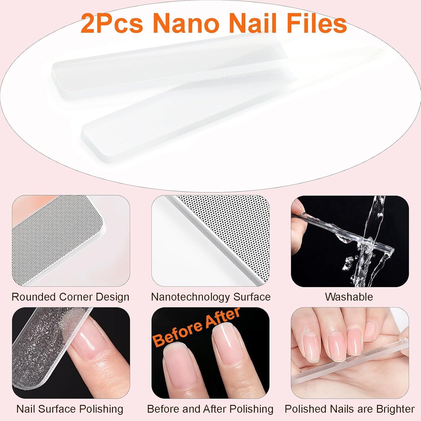 MYR 6Pcs Nail Art Liner Brushes and 2Pcs Nano Nail Files, Metal Nail Art Brushes, Nail Art Pens, Nail Art Tools, suitable for Long Lines, Thin Details, Fine Drawing Sizes 6/9/12/15/18/25mm