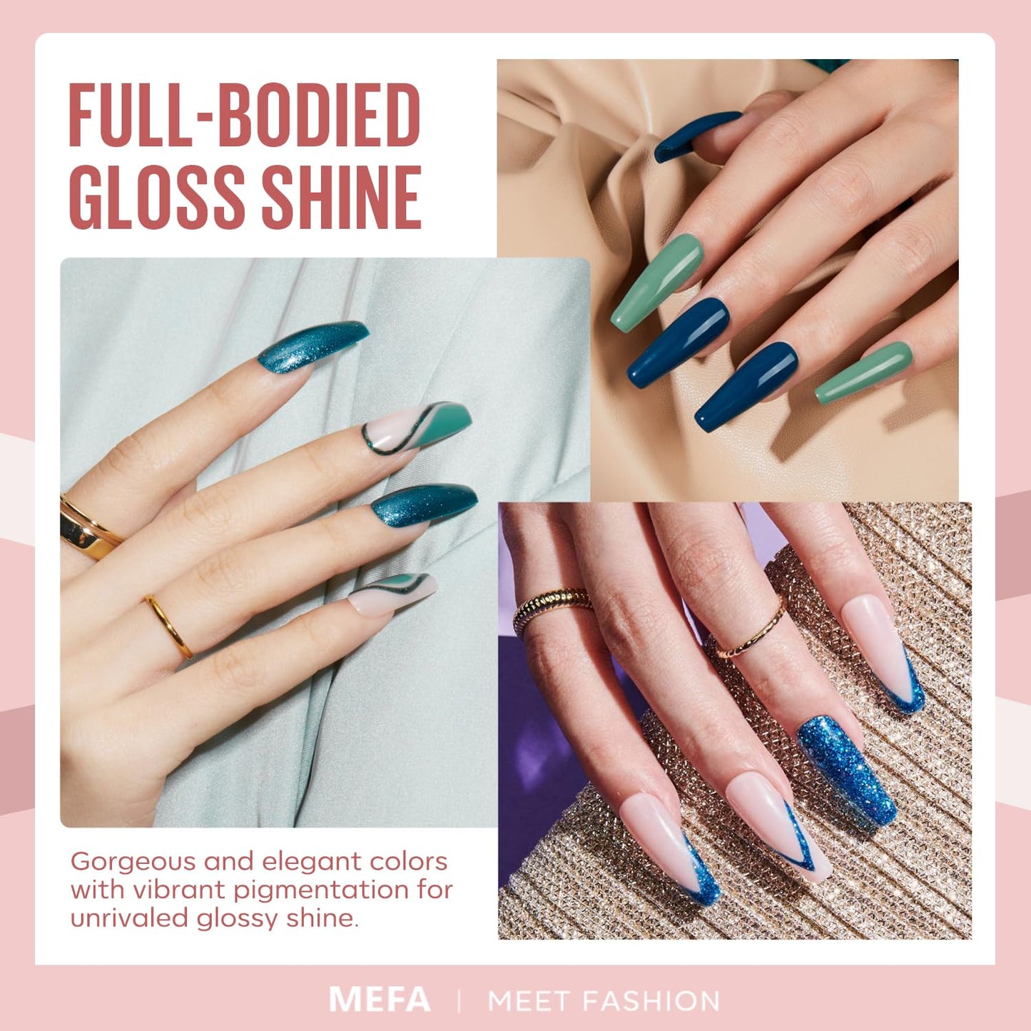 MEFA Glitter Gel Nail Polish Set, 12 Colors Burgundy Red Dark Green Glitter Gel Polish Silver Gold Sparkle Nail Polish Manicure All Seasons Soak Off DIY Salon Gifts for Women