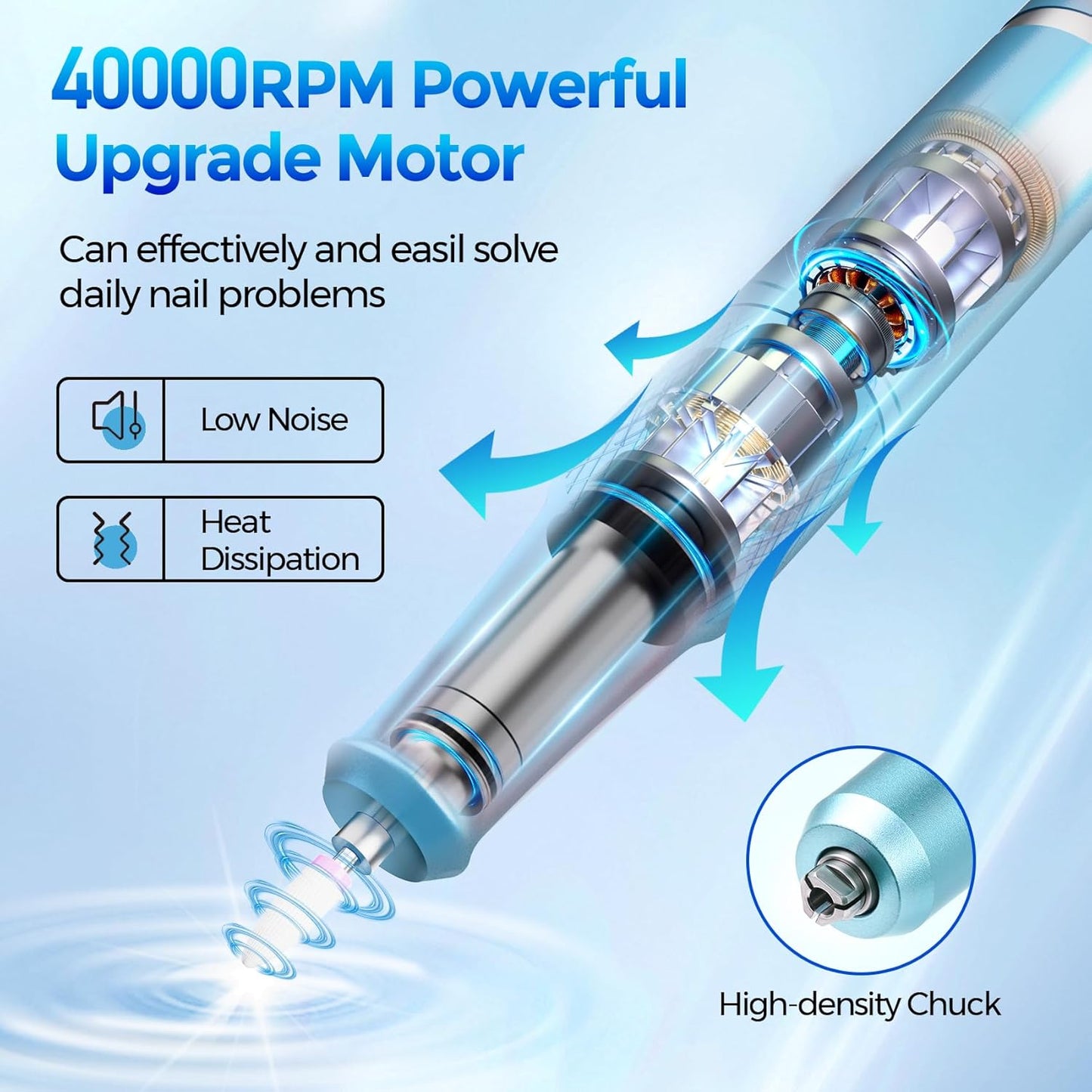 Nail Drill Electric File: DEDNMSCA Sparkly Professional Nail Drill Kit, 40000RPM E-File Machine with 12 Drill Bits for Acrylic Nails Remove Nail Gel Polish Manicure for Salon Home, Blue Diamond