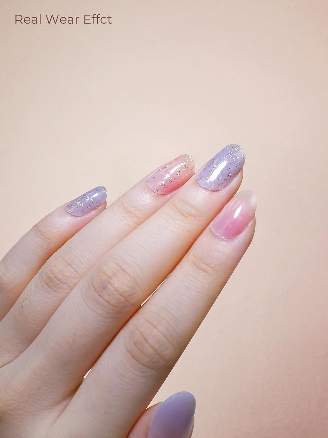 Pre Cured Gel Nail Strips - 44PCS Salon Quality Gel Nail Stickers - Long Lasting Polish Wraps for Women no UV Light Needed Easy Apply& Remove (Blush Blue）