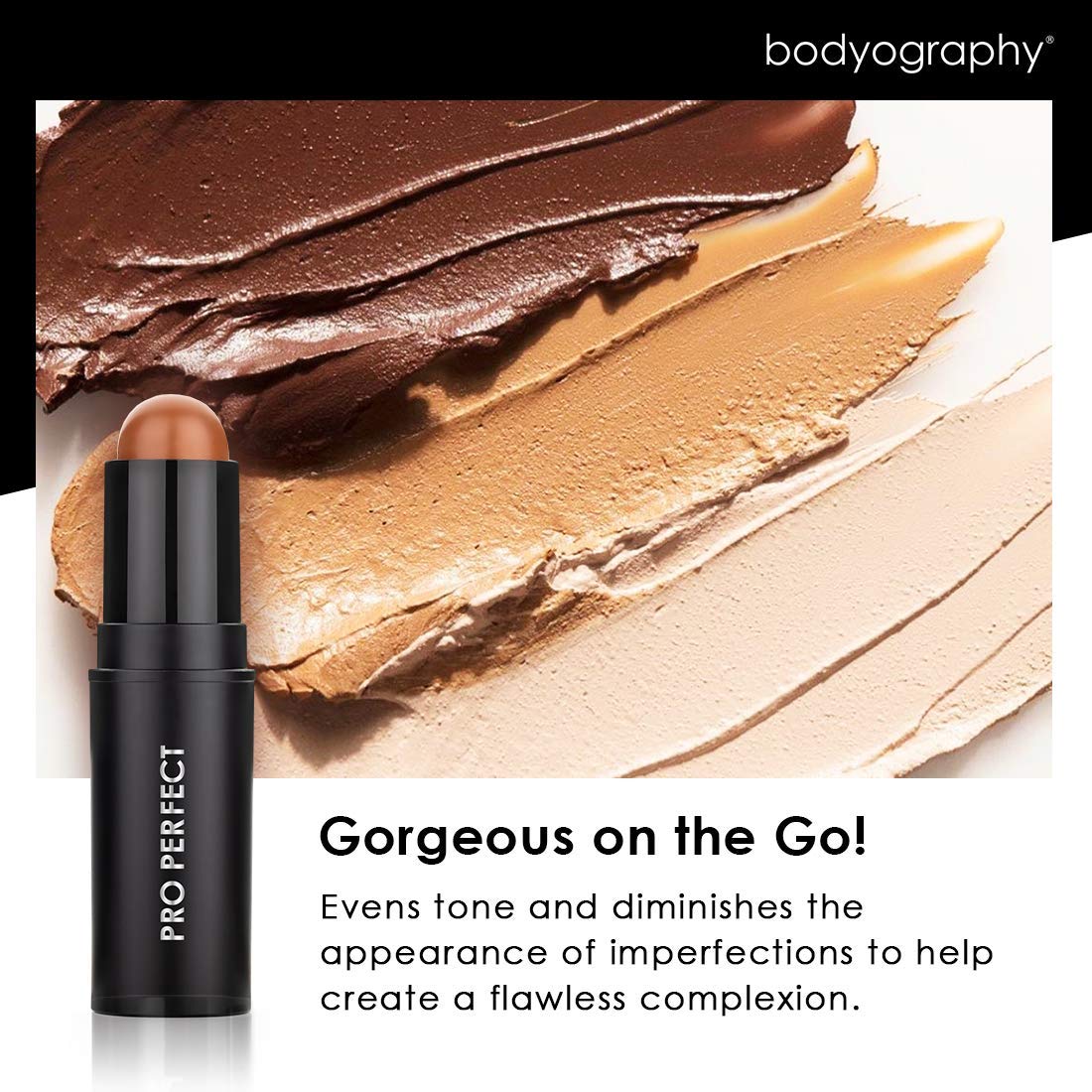 Bodyography Pro Perfect Foundation Stick - Demi-Matte Finish with A Natural Look - Enhancer for Concealing, Highlighting, and Contouring - Vitamin C & E (Espresso)