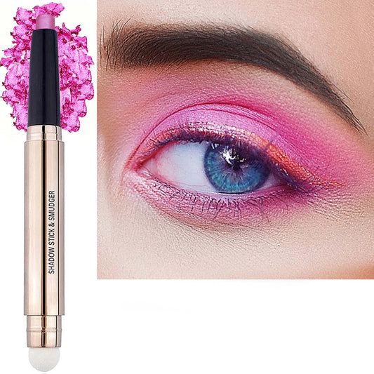 Pink Eyeshadow Stick Makeup, Highlighter Matte Cream Eye Shadow Pencil, Waterproof Hypoallergenic Long Lasting Crayon, Glitter Primer Palette Shimmer Eyeliner Pen wiht Soft Brush
