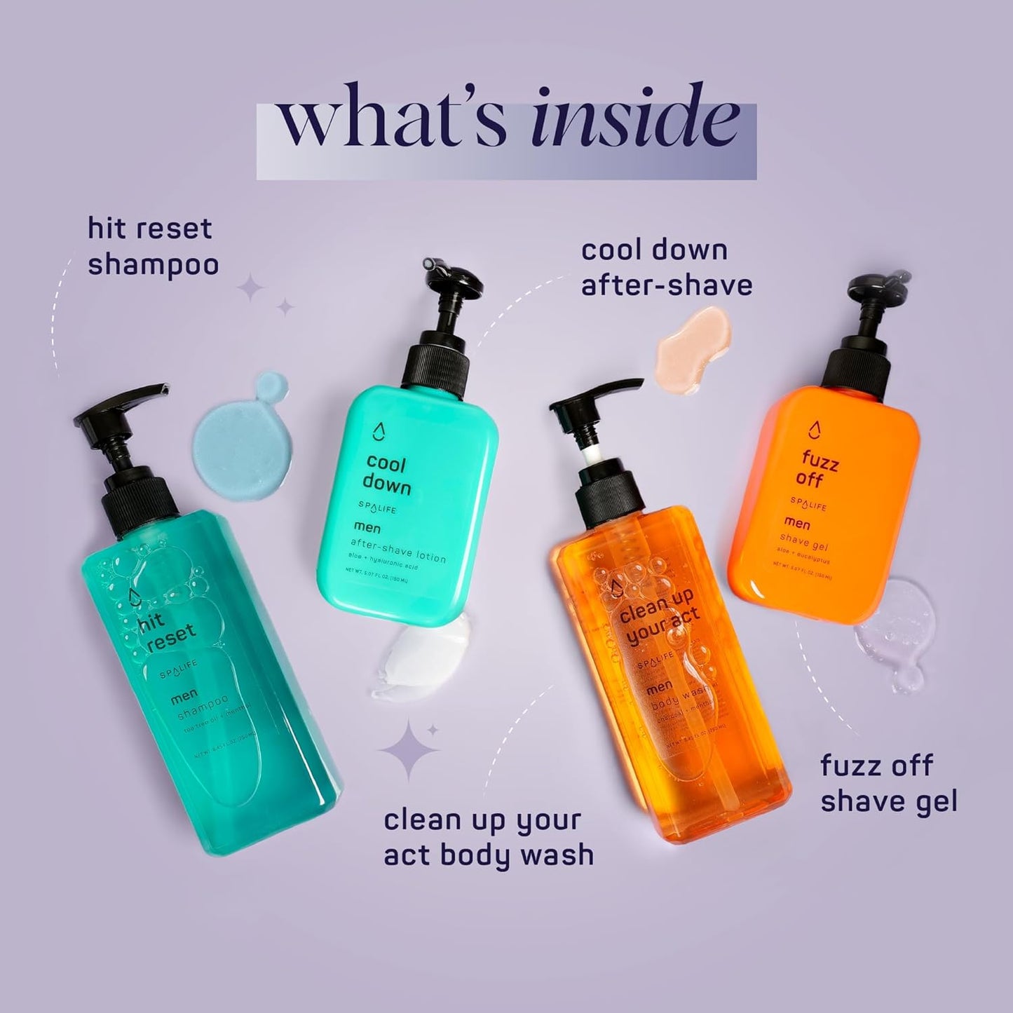 SpaLife Men's Hair & Body Care 4-Piece Set – Body Wash, Shave Gel, After-Shave Gel, Shampoo – Men's Skincare – After-Shave Lotion for Men – Gift Set – Gifts for Men – Gifts for Guys