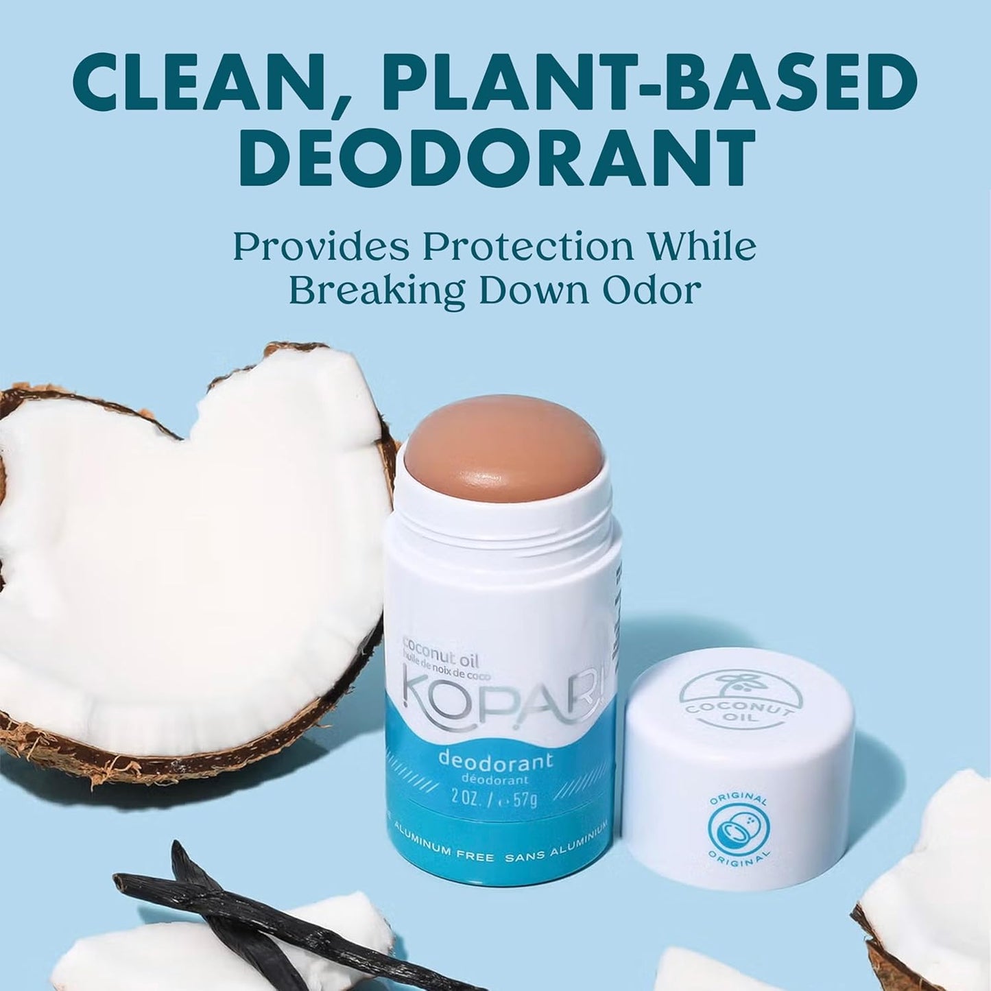 Kopari Aluminum Free Coconut Deodorant, Non Toxic & Clean Plant-Based, No Aluminum, Parabens or Baking Soda, Long Lasting Protection, Beach 2 oz