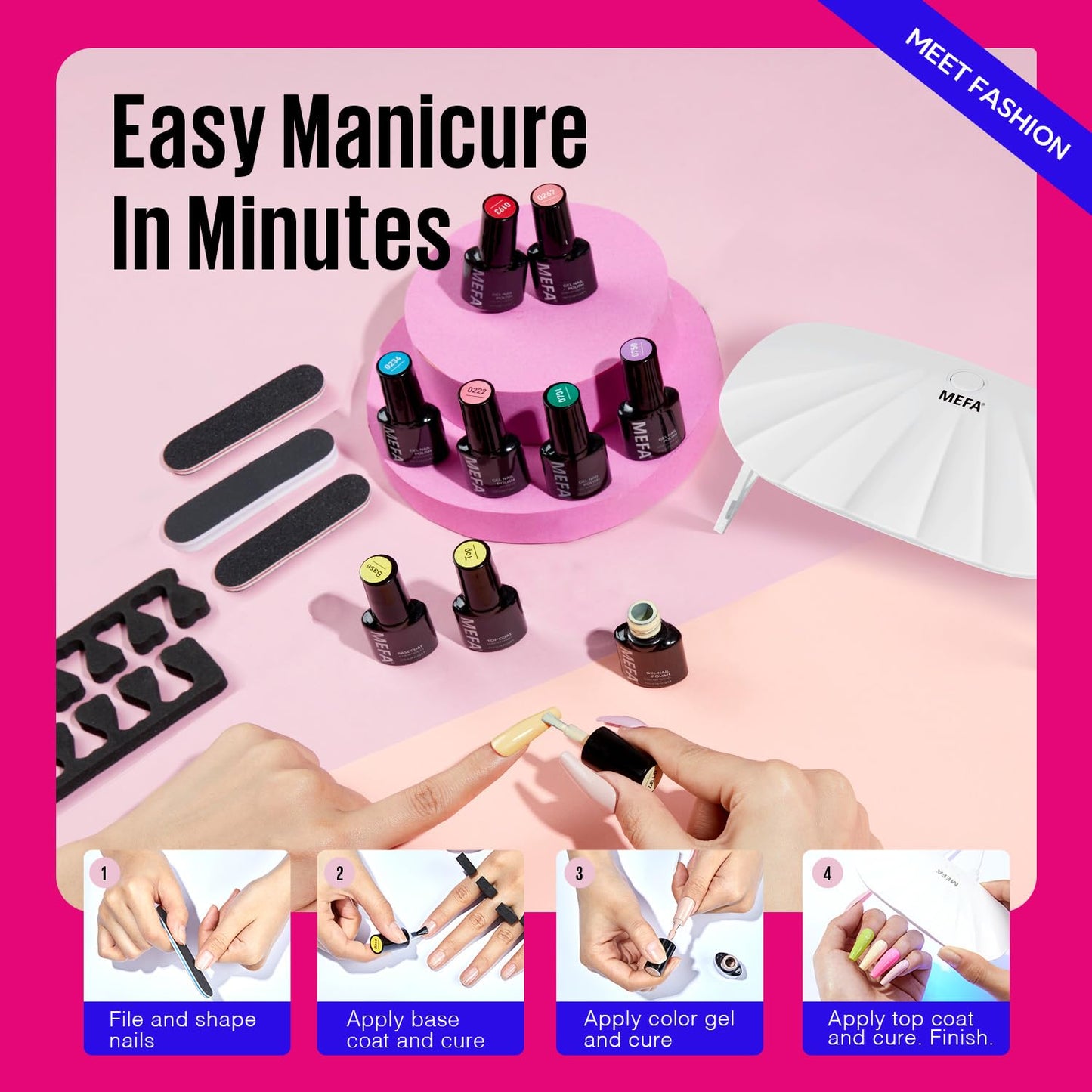 MEFA 19 Pcs Gel Nail Polish Kit with U V Light, 12 Colors All Seasons Nude Milky White Soak Off Gel Polish Nail Set with Base Top Coat Essential Manicure Beginners Salon Gifts for Women