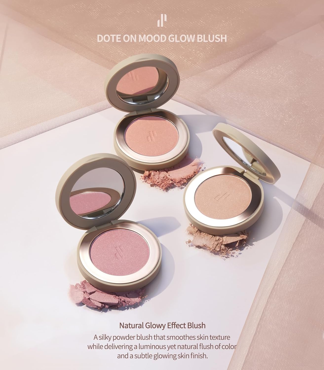 Heart Percent Dote on Mood Glow Blush, Smooth Radiant Color Luminous Shimmering Stain Finish Cheek Makeup Blush (01. Rose Plush)