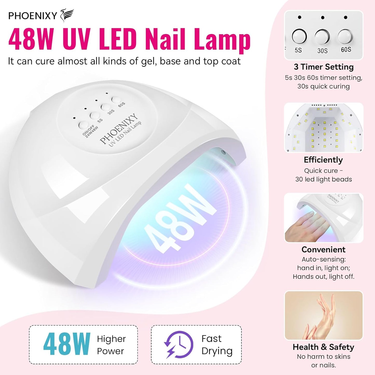 phoenixy 51 Pcs Gel Nail Polish Kit with U V Light, 35 Colours Gel Polish with 5 Pcs Base Top Coat Manicure Starter Nail Polish Set Gifts for Women ST9016