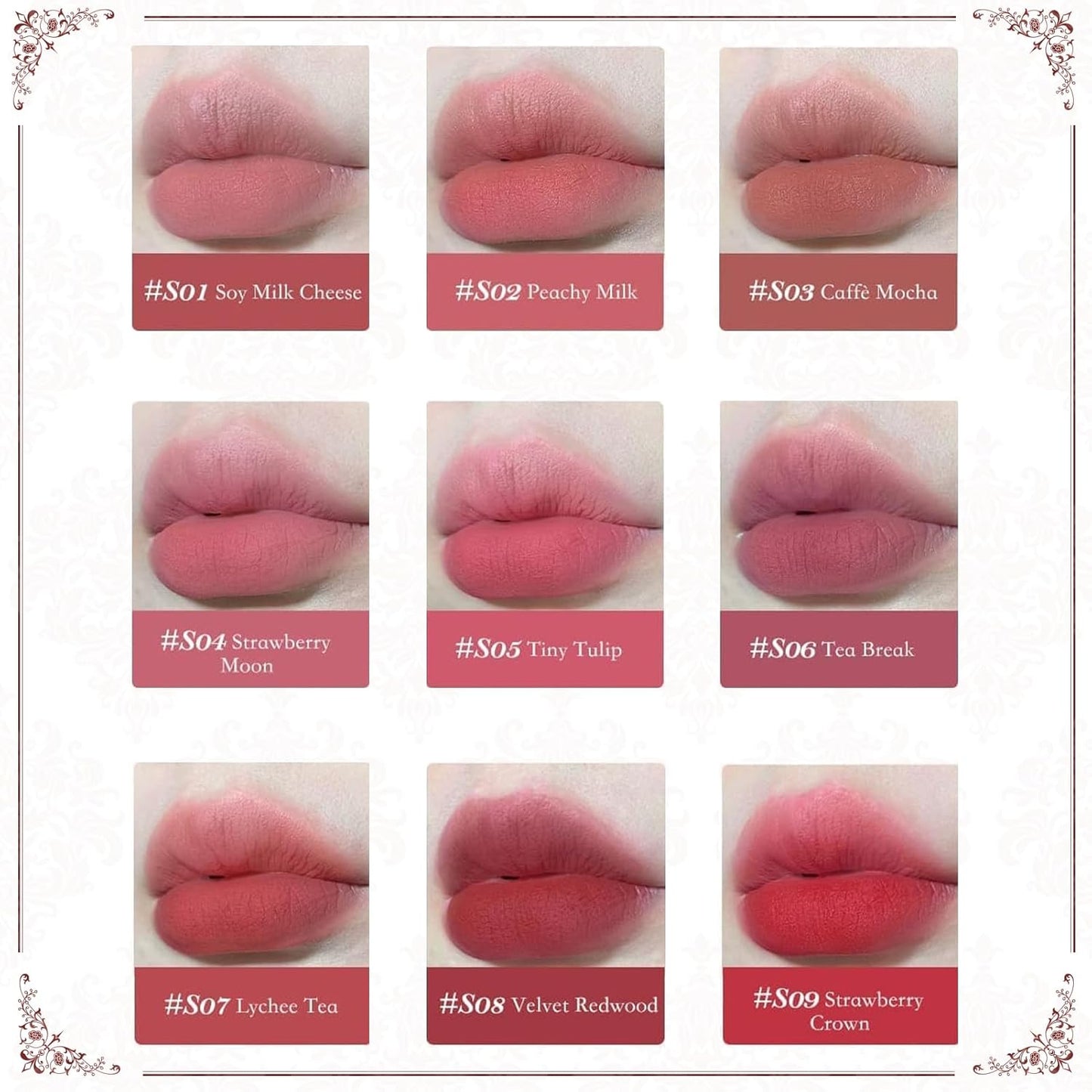 Flower Knows Strawberry Rococo Cloud Lip Cream,Velvety Matte Liquid Lipstick,Red Lipstick,Long Lasting Lip Stain,Kiss-proof Blurred Lipstick for Girls&Women,0.12 Fl Oz(S09 Strawberry Crown)