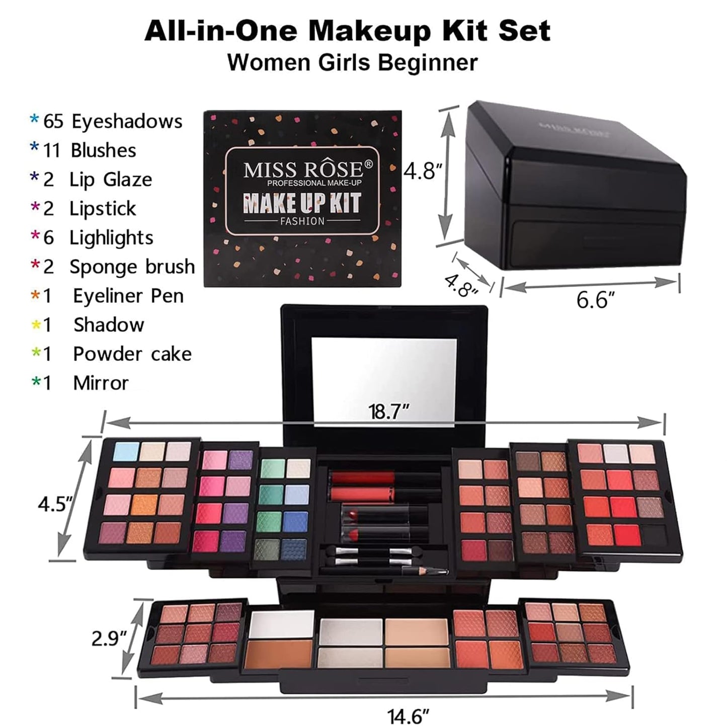 88 Colors Professional Makeup Palette Set Kit Combination, All In One Makeup Gift Set for women Full Kit， include Eyeshadow,Lipstick,Compact Powder,Eyeliner,Concealer（006-Black）