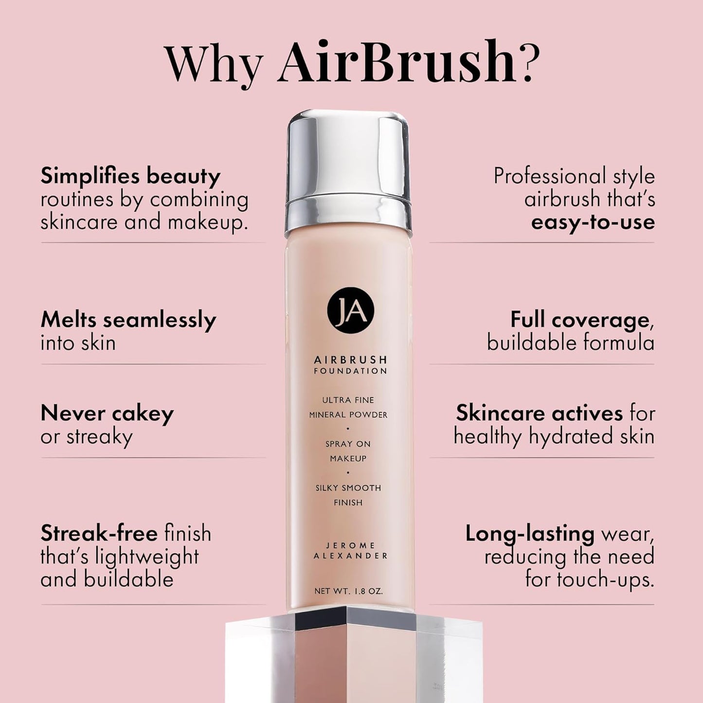 MagicMinerals AirBrush Foundation by Jerome Alexander – 2pc Set with Airbrush Foundation and Kabuki Brush - Spray Makeup with Anti-aging Ingredients for Smooth Radiant Skin - Warm Beige