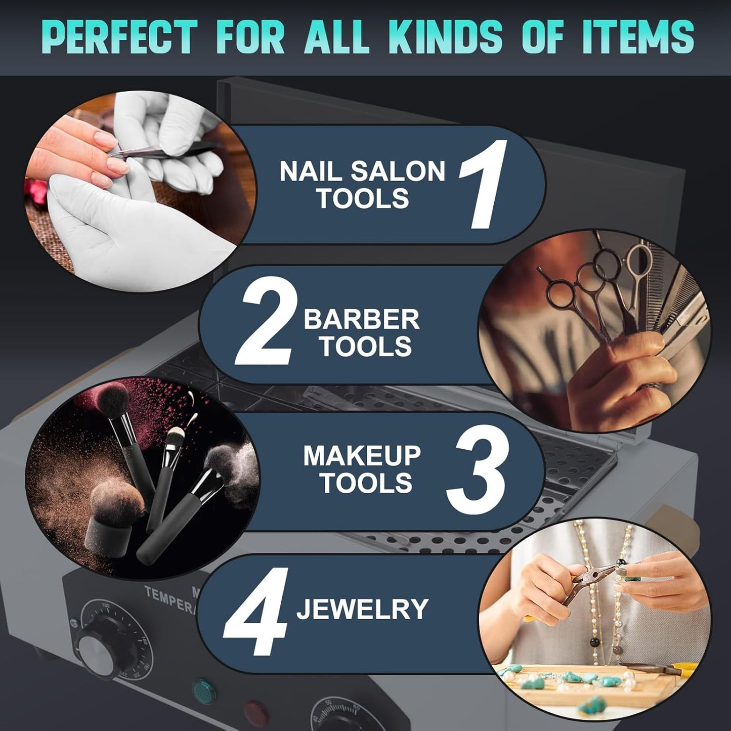 High Temperature Metal Tool Cleaning Box, 110V 300W 1.5L with Timer Manicure Pedicure SPA Salon Barber Equipment for Sundry Beauty Hair Nail Metal Tools with Handle