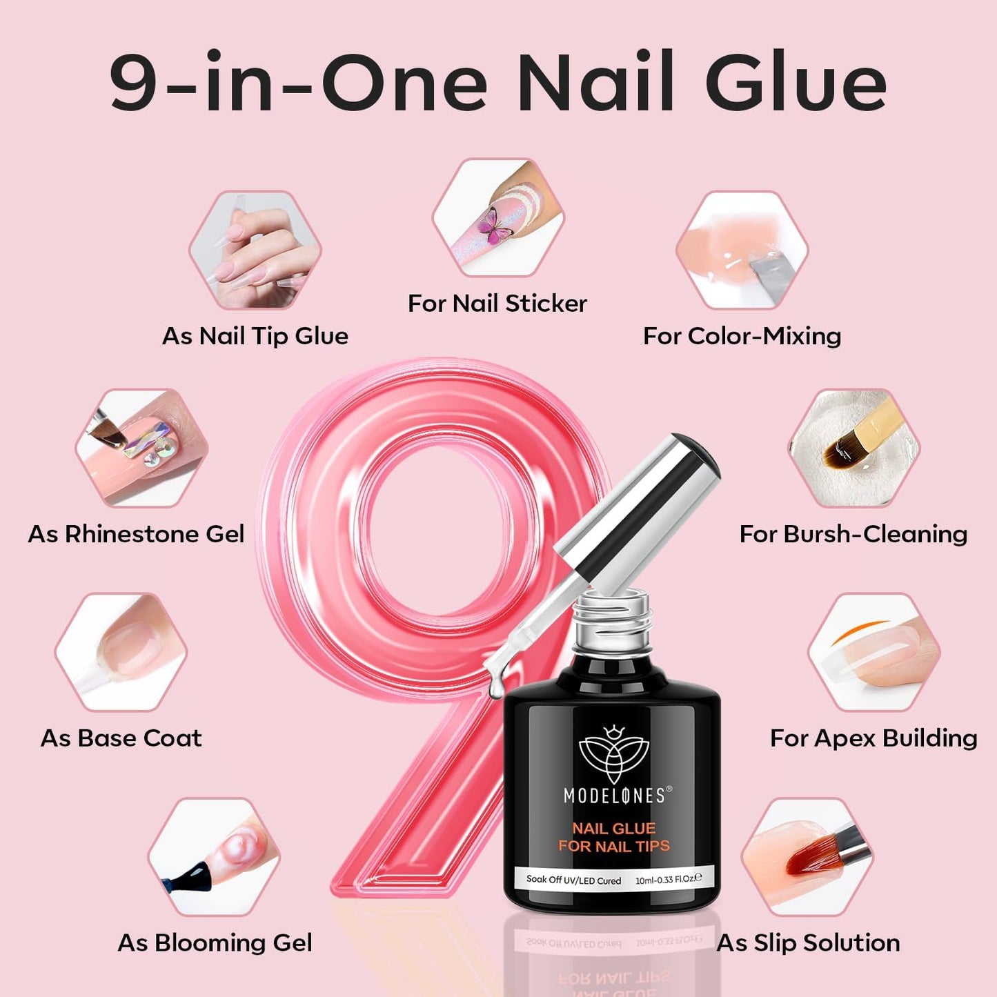 modelones Long Coffin Gel Nail Tips Kit, 9-in-One Nail Glue with Portable U V Lamp 216Pcs 12Sizes Pre-Etched Press ons Fake Acrylic Extension Kit DIY Salon Gift for Women