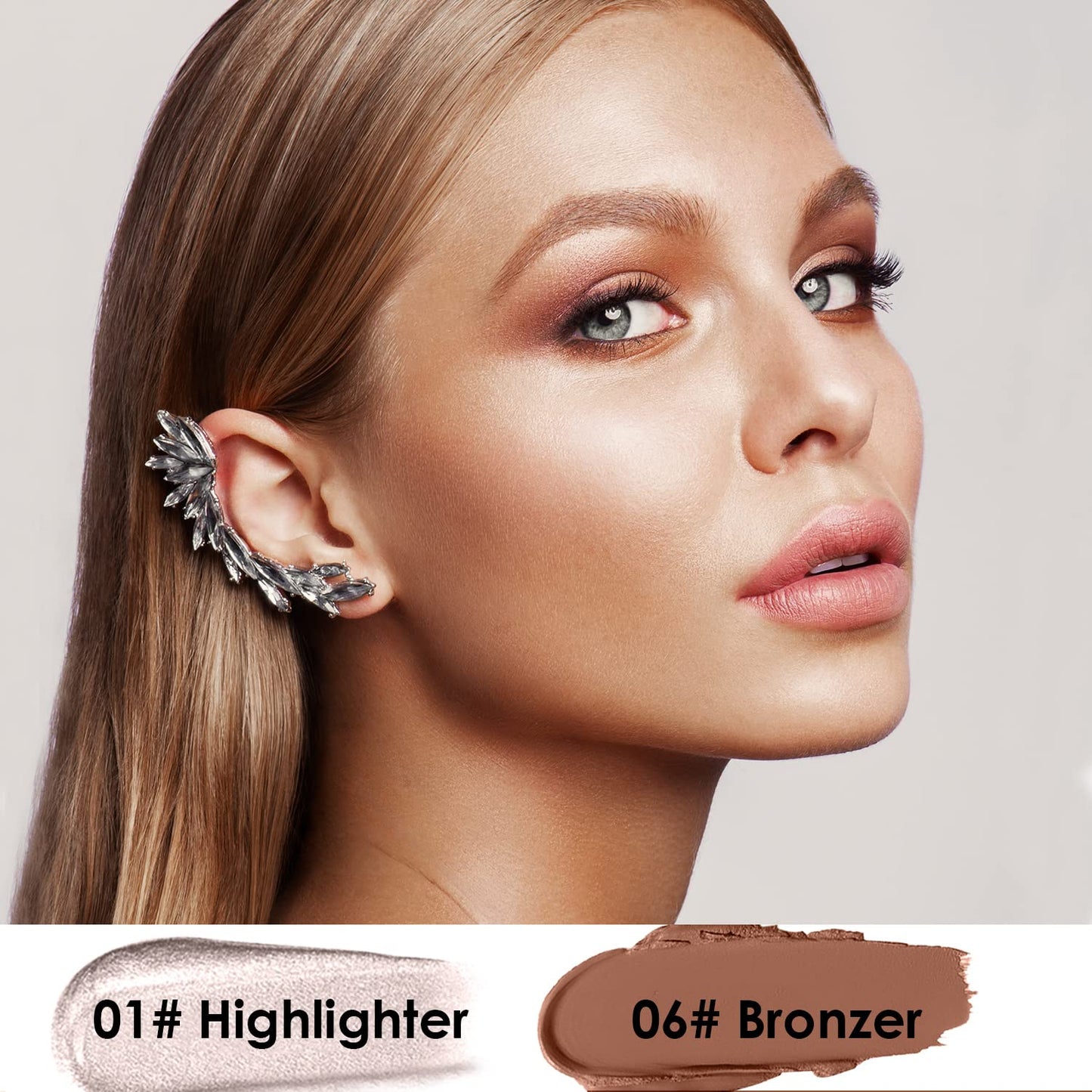 POPMISOLER 2 pcs Makeup Highlighter Stick & Cream Contour Stick, Natural Face Bronzer Stick Cool Toned Contour Kit for Beginners Waterproof Shimmer Highlight Stick, Brightening Foundation Stick