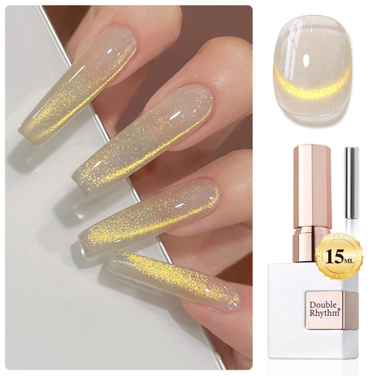 Double Rhythm Jelly Glass Cat Eye Gel Polish with Magnet 15ML Holographic Glitter Shimmer Translucent Sheer Color Magnetic Nail Polish Salon DIY at Home (MC1106)