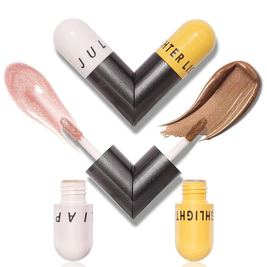 Liquid Highlighter Double-Headed Face Body Shimmer and Glitter Illuminator for Face Long Lasting Waterproof Moisturizing Body Highlighter (Pink&Brown)