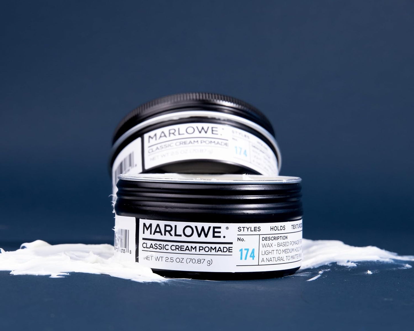 MARLOWE. No. 174 Classic Cream Pomade for Men 2.5 oz, Wax-Based Light to Medium Hold, Natural to Matte Finish, Conditioning Coconut Oil & Shea Butter, Original Pine & Agarwood Scent