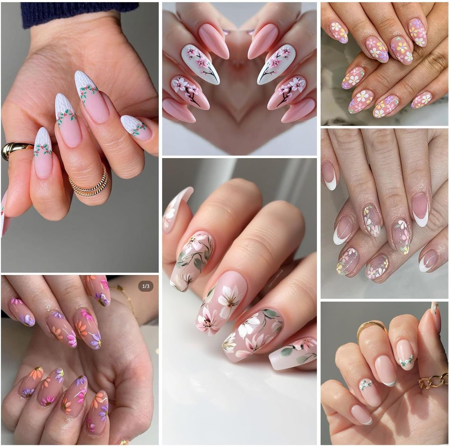 6 Sheets Flower Nail Art Stickers Rose Daisy Nails Art Decals 3D Self-Adhesive Nails Sticker Holographic Stereo Blossom Decal Decoration for Women Wreath Manicure Stickers DIY Nail Supplies