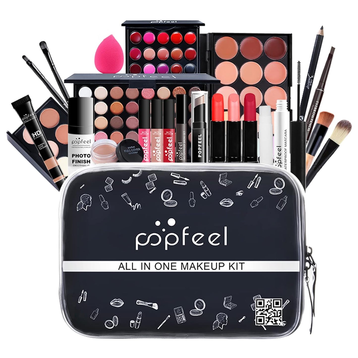 All-in-one Professional Makeup Set for Beginners, Cosmetic-Gift for Girl -Include Makeup Brush Set, Eyeshadow Palette, Powder puffs, Eyebrow Pencil, Mascara, Concealer, Lip Gloss Set -003