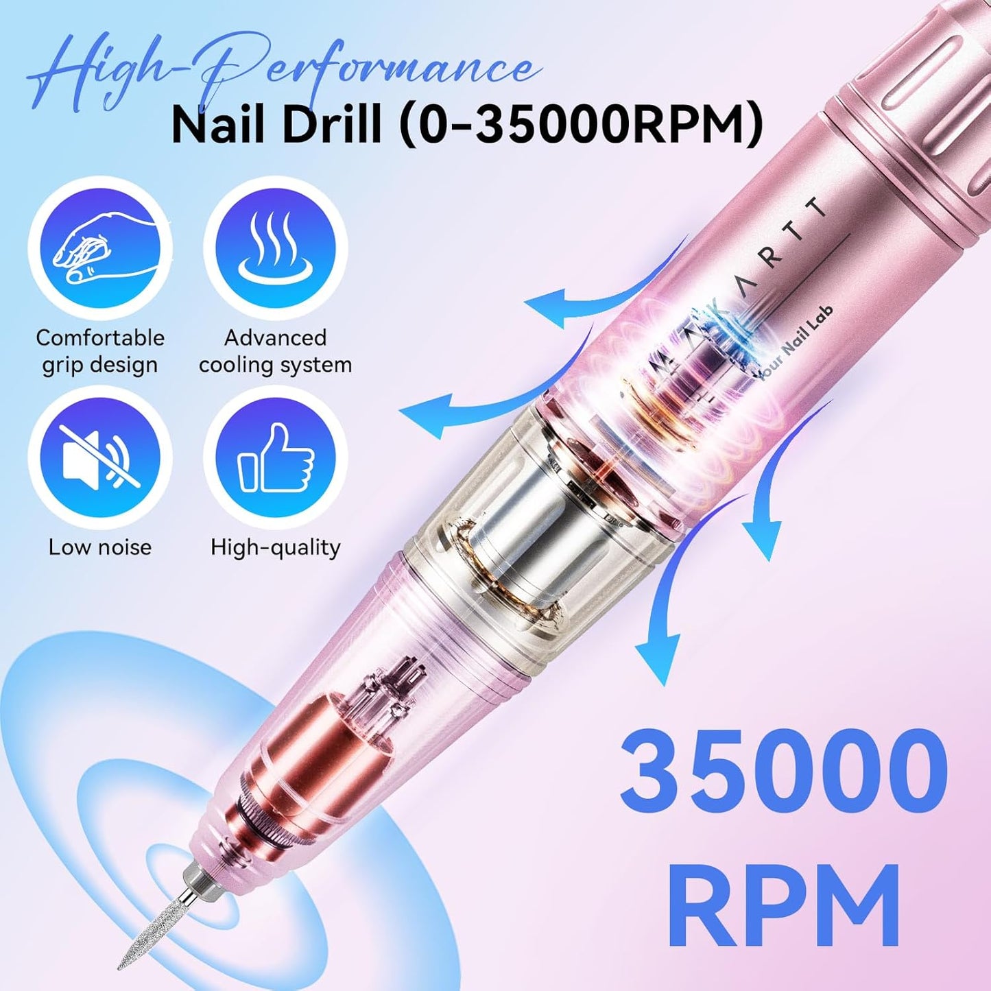 Makartt Electric Nail Drill - Professional 35000RPM E-File Machine Portable Nail Drill Kit with Drill Bits,Cute Compact Efile Salon Use Low Noise Manicure Pedicure for Acrylic Gel Nails Pink