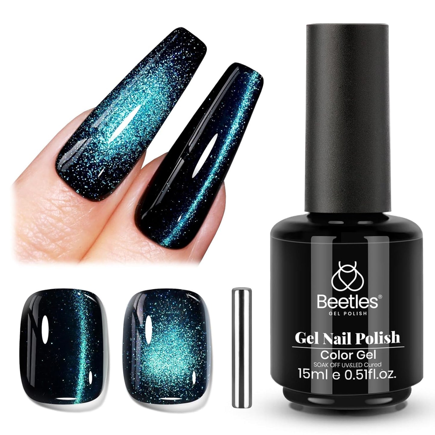 Beetles Chameleon Cat Eye Gel Polish - 15ML Blue Cat Eye Glitter Gel Polish 9D Magnetic Soak Off UV Shimmer Velvet Gel Mermaid Tears Series Nail Art DIY Manicure Gifts for Women