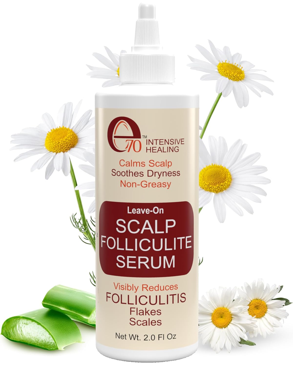 Folliculitis Treatment Leave-On Dry Scalp Serum - 3% BHA, Salicylic Acid, Tea Tree Oil & Peppermint Oil - Non-Greasy Serum for Irritated Flaky Scalp Treatment Acne, Made in USA by e70, 2 fl oz