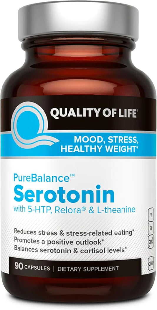 Quality of Life Pure Balance Serotonin Premium–Helps Boost Serotonin & Cortisol Levels - Includes 5-HTP, Venetron, Sensoril, Vitamin D3 & L-Theanine–60 Capsules