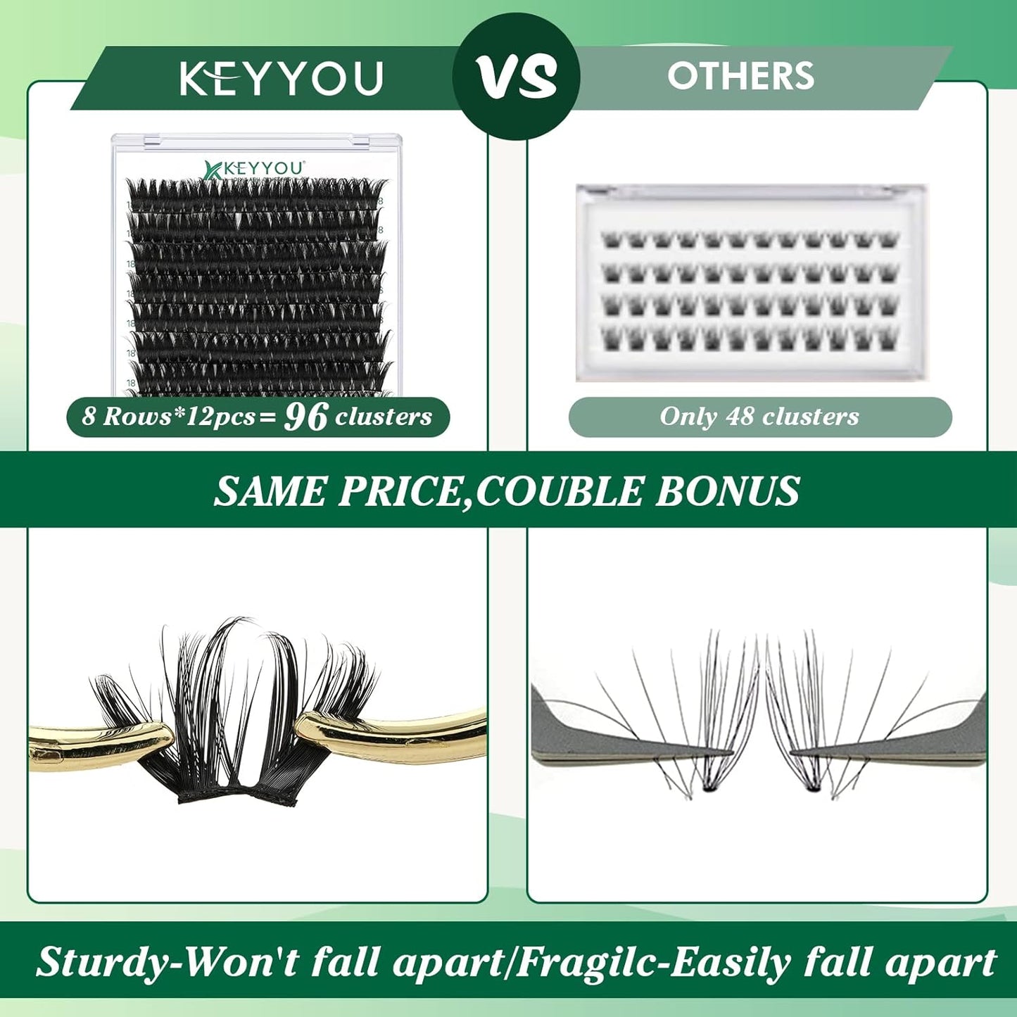 Lash Clusters,96 Pcs Cluster Lashes D Curl 18mm DIY Lash Extensions Eyelash Clusters,KEYYOU Volume Wispy Individual Lashes Soft&Comfortable Easy DIY at Home(Y10,D-18mm)