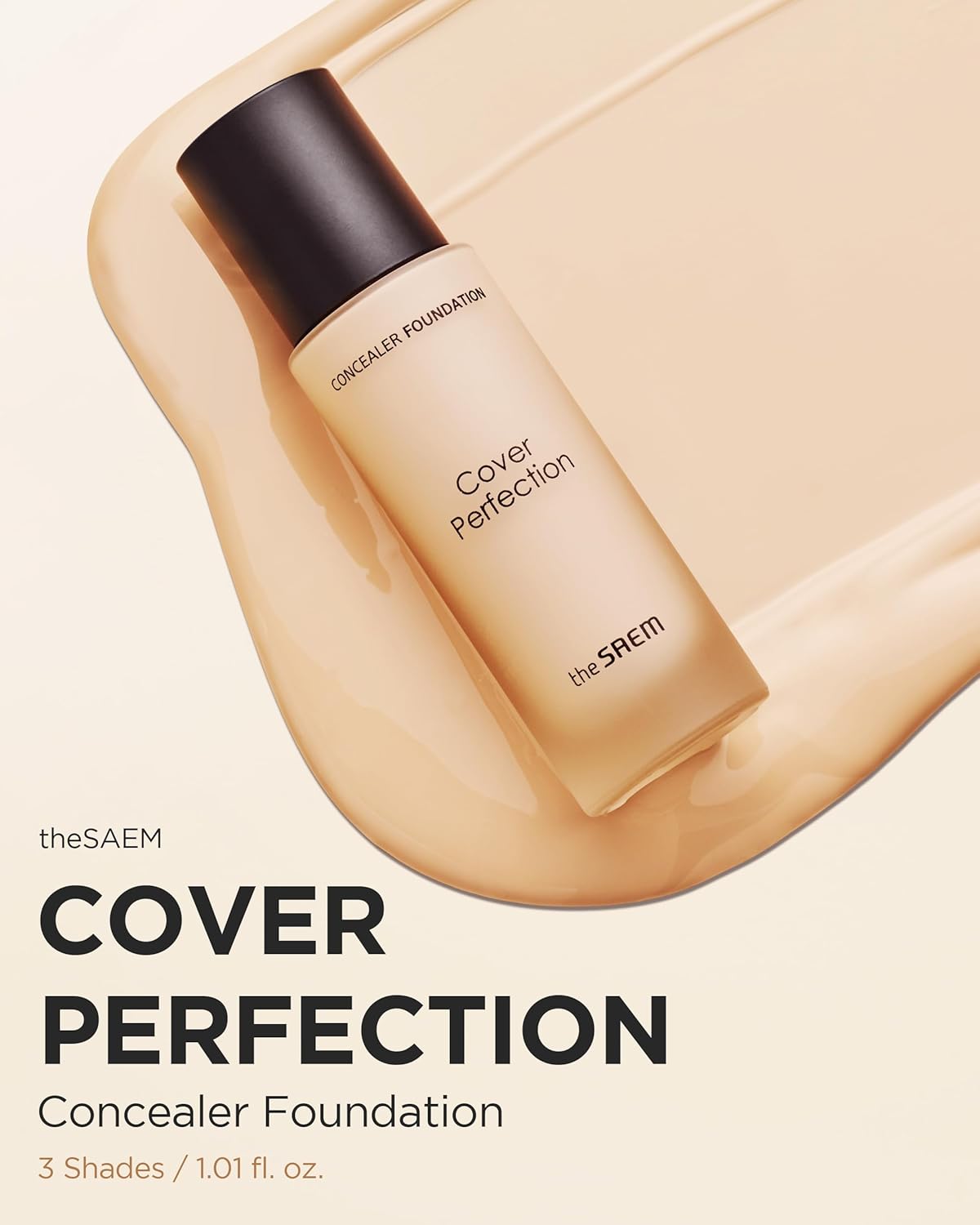 THESAEM Cover Perfection Concealer Foundation - 24H Coverage, Light Liquid Texture - Ideal for Oily, Combination Skin, Provides Semi-Matte, Smooth Finish, 1.01 fl.oz. (2.0 Rich Beige)